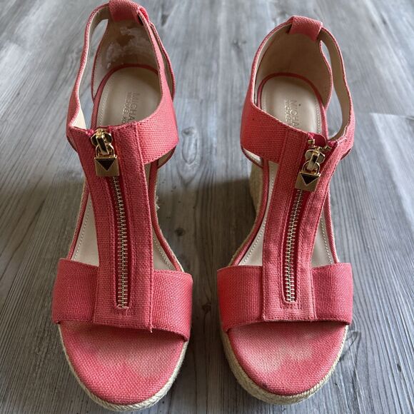 Michael Kors Janet Espadrille Wedge Canvas Orange Women 8.5 - Picture 3 of 8